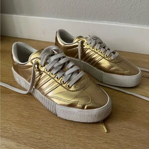 Adidas Sambarose Gold Metallic Platform Sneakers Women’s Size 7 FV4319